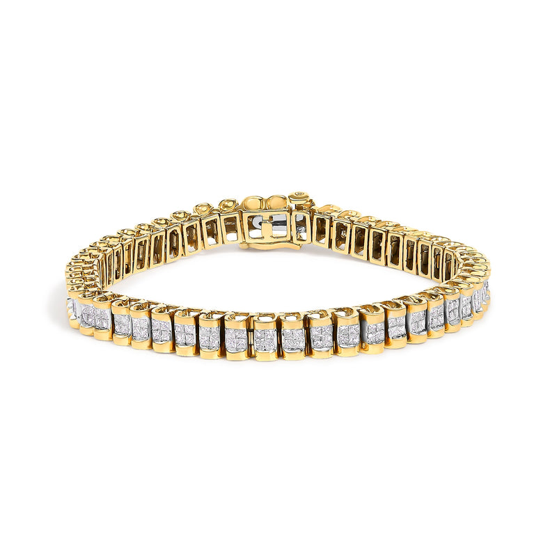 Bids.com 14K Yellow Gold 3.0 Cttw Princess Cut Quad Invisible Set Tennis Bracelet (H-I Color, SI1-SI2 Clarity) - 7â€ Bracelets White Smoke Yellow.Gold / 7