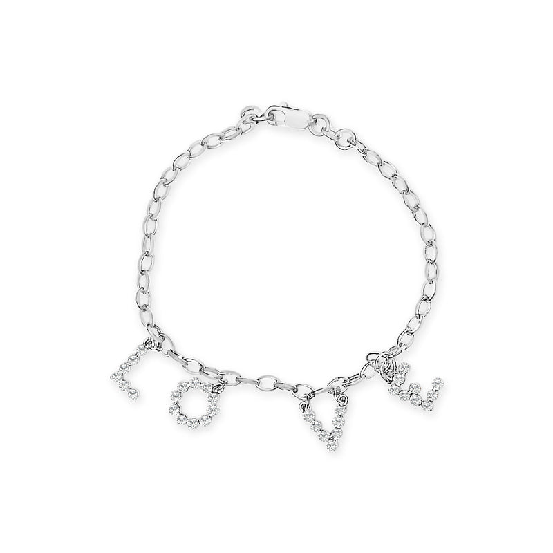 Bids.com 10k White Gold 1/6 Cttw Diamond "Love" Charm Cable Chain Bracelet (H-I Color, I1-I2 Clarity) - 7" Bracelets White Smoke White.Gold / 7