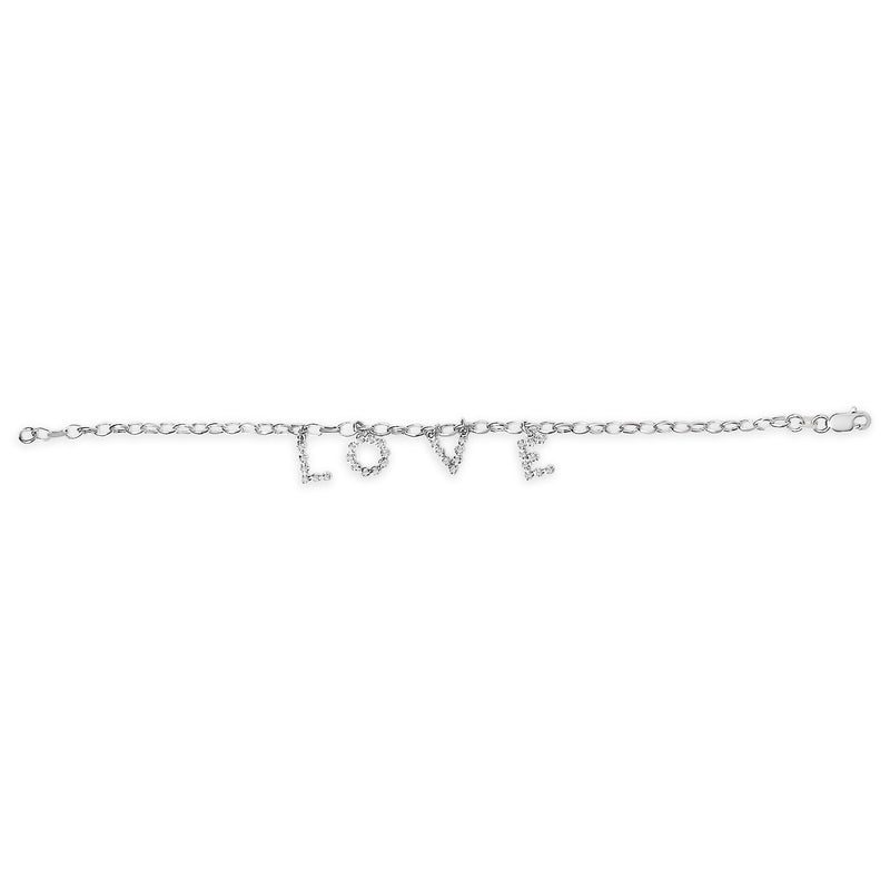 Bids.com 10k White Gold 1/6 Cttw Diamond "Love" Charm Cable Chain Bracelet (H-I Color, I1-I2 Clarity) - 7" Bracelets White Smoke White.Gold / 7