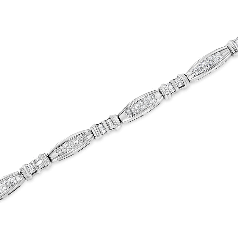 Bids.com 14K White Gold 2.0 Cttw Channel-Set Alternating Baguette and Princess-Cut Diamond Link Bracelet (H-I Color, SI2-I1 Clarity) - Size 7 Bracelets White Smoke White.Gold / 7