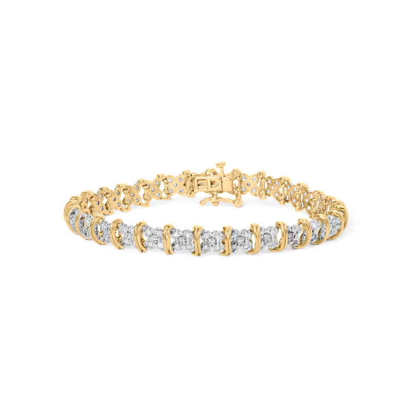 Bids.com 10K Yellow Gold Plated .925 Sterling Silver 2.0 Cttw Round Diamond Cluster "X" Shaped Link Bracelet (H-I Color, I3 Clarity) - 7" Bracelets White Smoke Yellow.Sterling Silver / 7