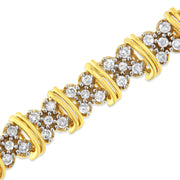 Bids.com 10K Yellow Gold Plated .925 Sterling Silver 2.0 Cttw Round Diamond Cluster "X" Shaped Link Bracelet (H-I Color, I3 Clarity) - 7" Bracelets White Smoke Yellow.Sterling Silver / 7