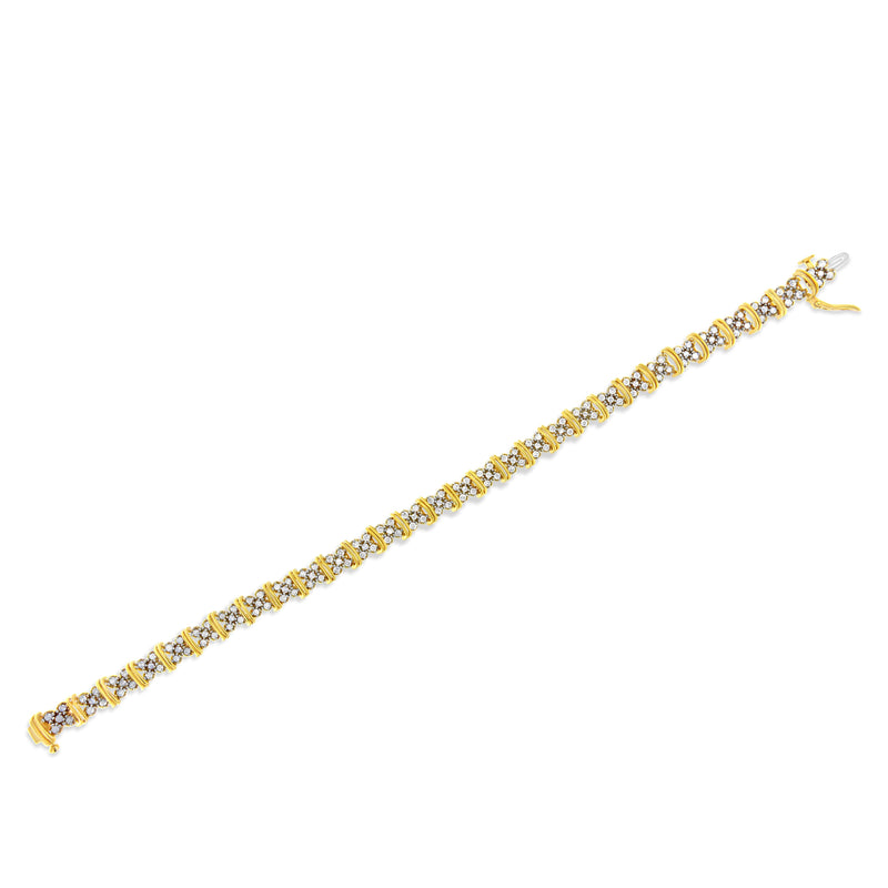 Bids.com 10K Yellow Gold Plated .925 Sterling Silver 2.0 Cttw Round Diamond Cluster "X" Shaped Link Bracelet (H-I Color, I3 Clarity) - 7" Bracelets White Smoke Yellow.Sterling Silver / 7