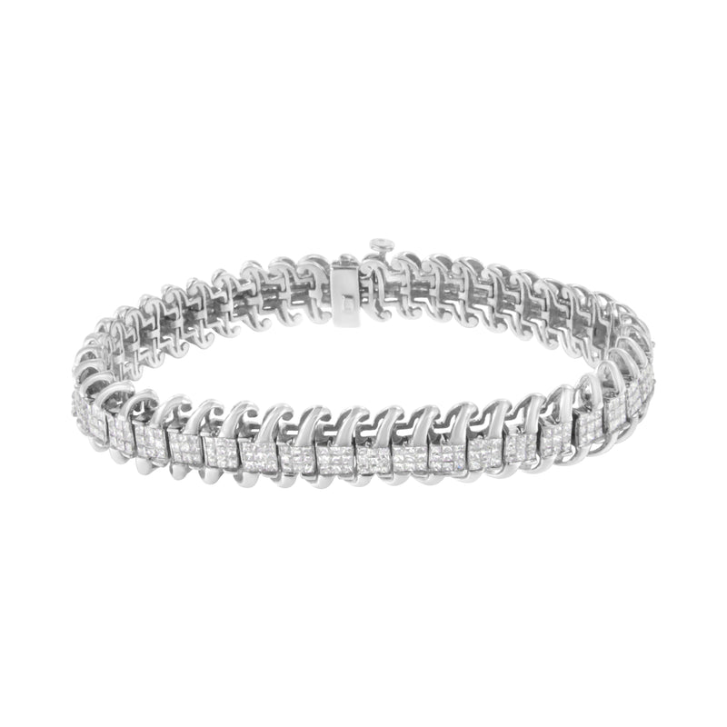 Bids.com 14K White Gold 5.0 Cttw Princess Cut Diamond 7" Invisible Set Wavy S-Link Tennis Bracelet (G-H Color, SI1-SI2 Clarity) Bracelets White Smoke White.Gold / 7