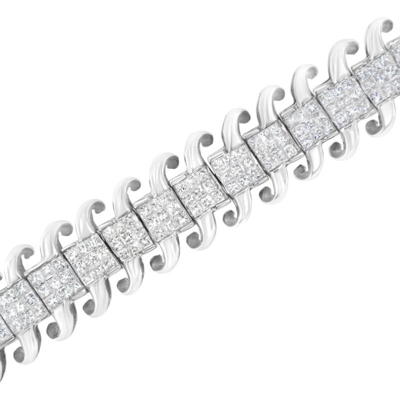 Bids.com 14K White Gold 5.0 Cttw Princess Cut Diamond 7" Invisible Set Wavy S-Link Tennis Bracelet (G-H Color, SI1-SI2 Clarity) Bracelets White Smoke White.Gold / 7