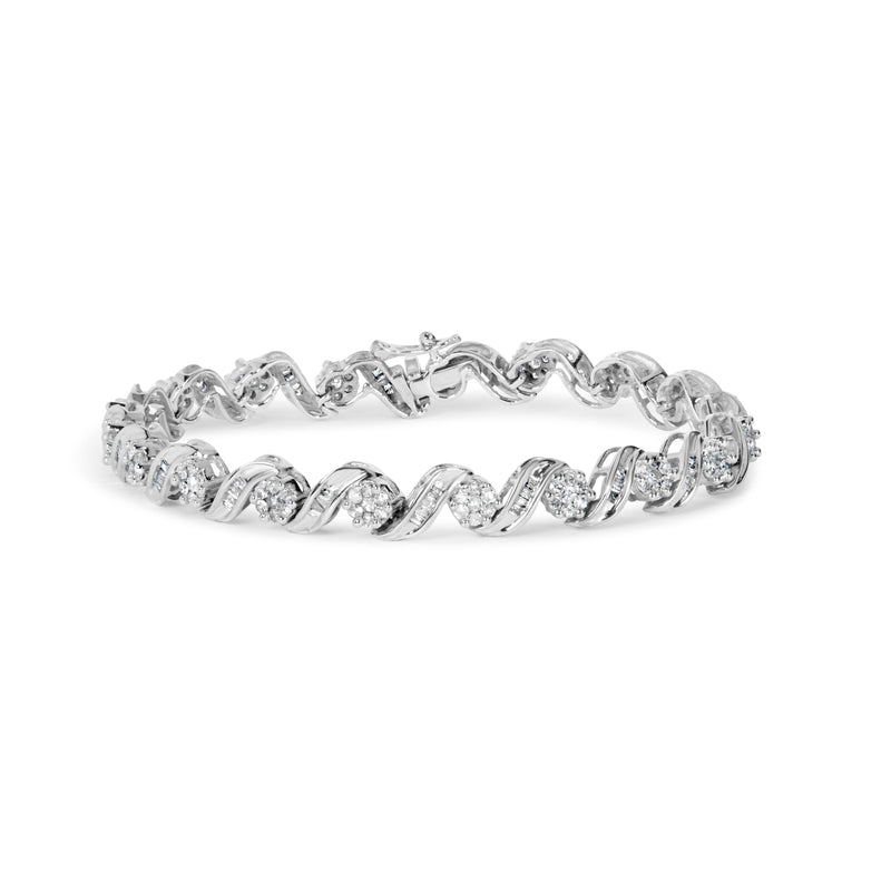 Bids.com 14K White Gold 2.00 Cttw Diamond Cluster and Spiral Link Bracelet (I-J Color, I1-I2 Clarity) - 7" Bracelets White Smoke White.Gold / 7