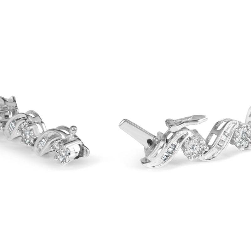 Bids.com 14K White Gold 2.00 Cttw Diamond Cluster and Spiral Link Bracelet (I-J Color, I1-I2 Clarity) - 7" Bracelets White Smoke White.Gold / 7