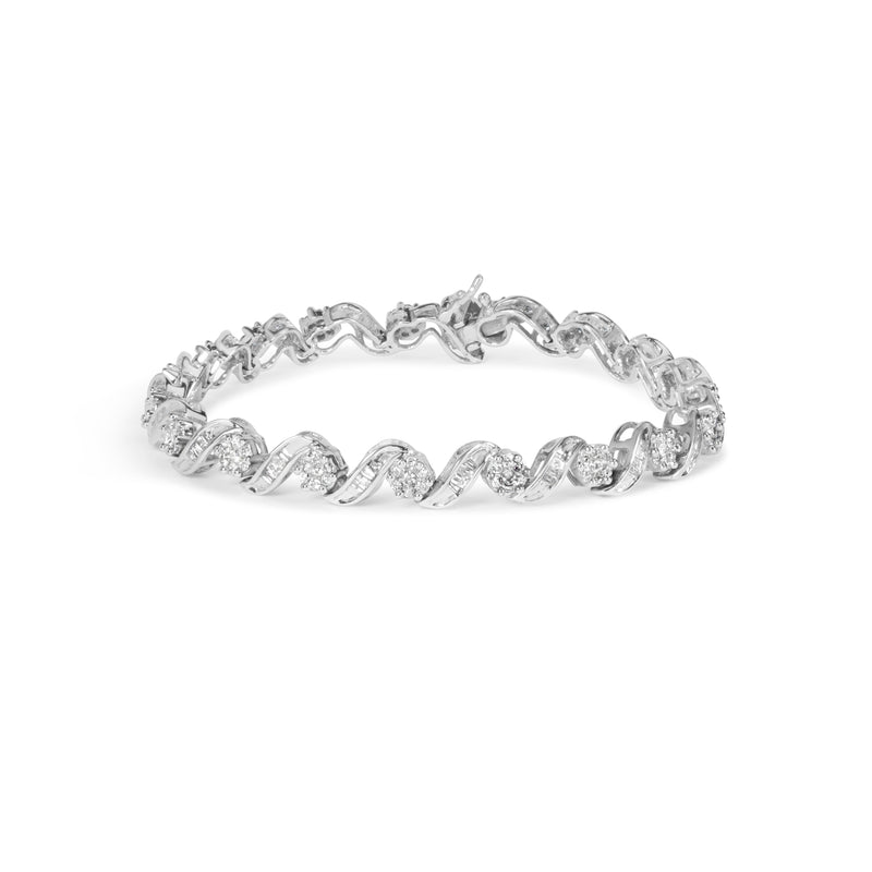 Bids.com 14K White Gold 2.00 Cttw Diamond Cluster and Spiral Link Bracelet (I-J Color, I1-I2 Clarity) - 7" Bracelets White Smoke White.Gold / 7