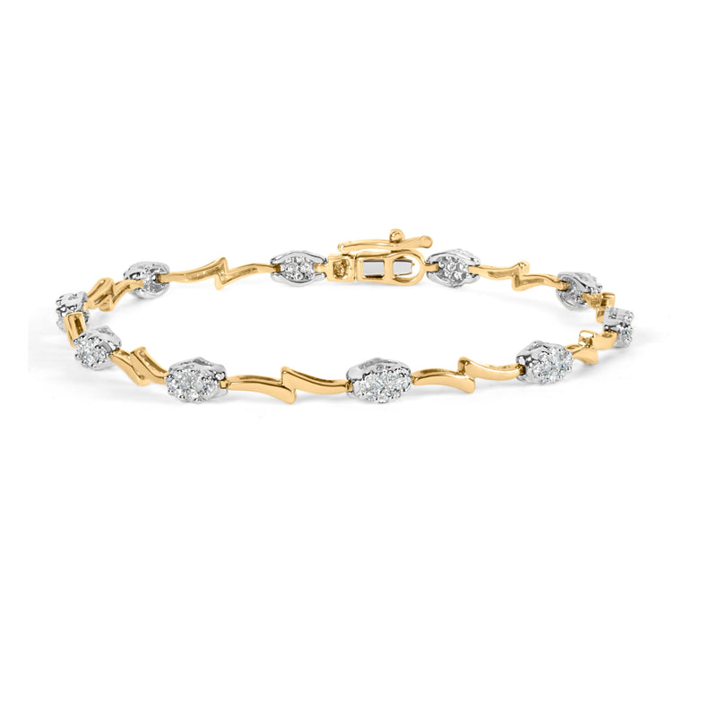 Bids.com 10K White and Yellow Gold 1.00 Cttw Diamond Oval Shaped Cluster Link  Bracelet (I-J Color, SI2-I1 Clarity) - 7" Inches Bracelets White Smoke YellowWhite.Gold / 7