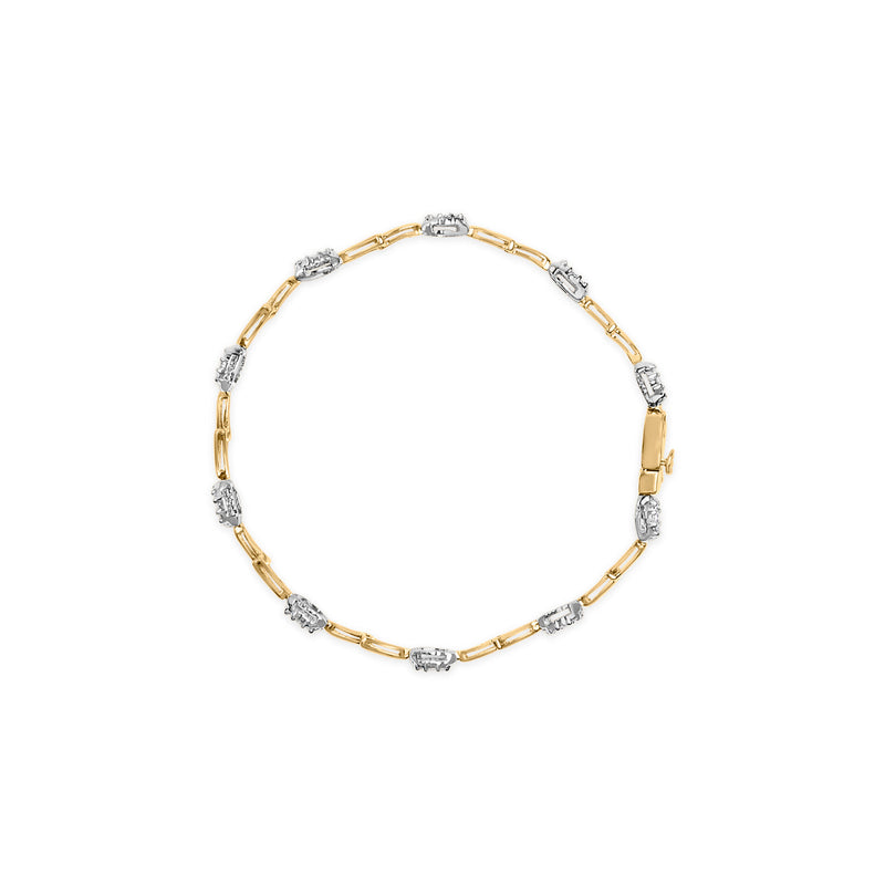 Bids.com 10K White and Yellow Gold 1.00 Cttw Diamond Oval Shaped Cluster Link  Bracelet (I-J Color, SI2-I1 Clarity) - 7" Inches Bracelets White Smoke YellowWhite.Gold / 7