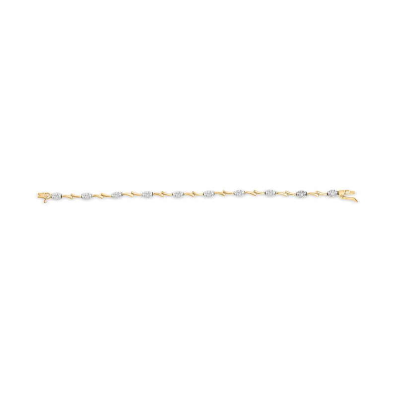 Bids.com 10K White and Yellow Gold 1.00 Cttw Diamond Oval Shaped Cluster Link  Bracelet (I-J Color, SI2-I1 Clarity) - 7" Inches Bracelets White Smoke YellowWhite.Gold / 7