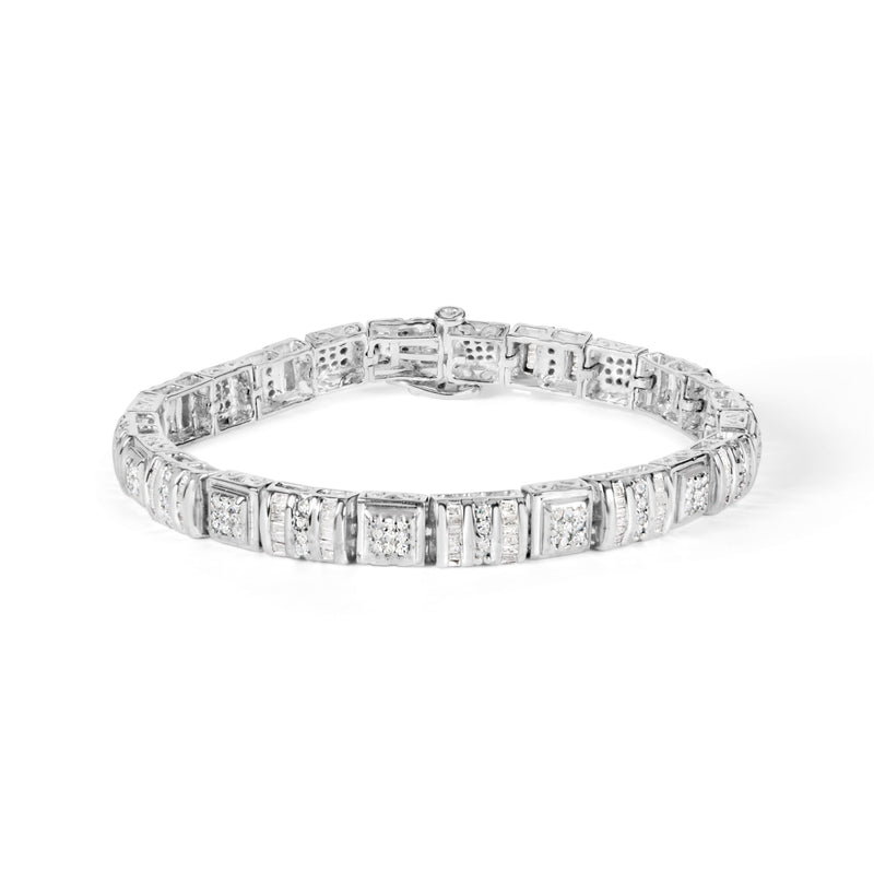Bids.com 10K White Gold Round and Baguette Cut Diamond Bracelet (2.00 cttw, H-I Color, I2-I3 Clarity) Bracelets White Smoke White.Gold / 7