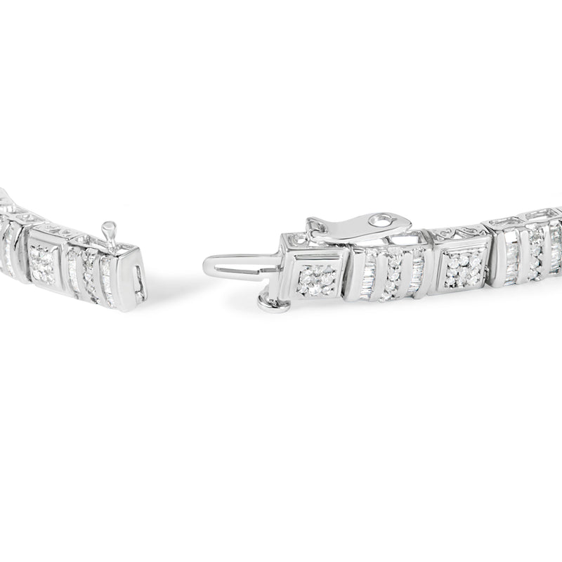 Bids.com 10K White Gold Round and Baguette Cut Diamond Bracelet (2.00 cttw, H-I Color, I2-I3 Clarity) Bracelets White Smoke White.Gold / 7