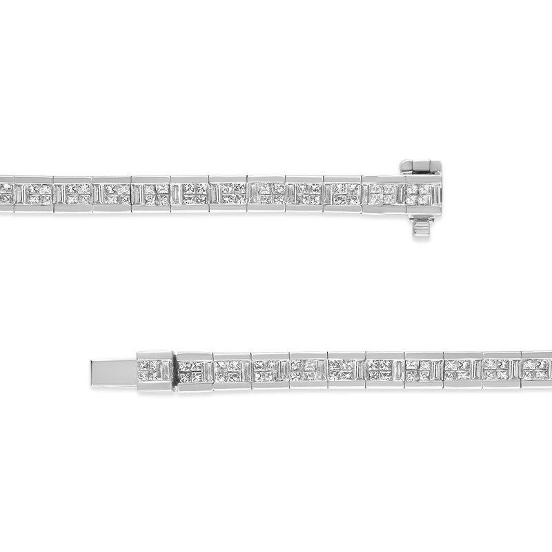 Bids.com 14K White Gold 4 3/8 Cttw Alternating Invisible Set Princess and Baguette Diamond Tennis Bracelet (G-H Color, VS1-VS2 Clarity) - Size 7" Bracelets White Smoke White.Gold / 7