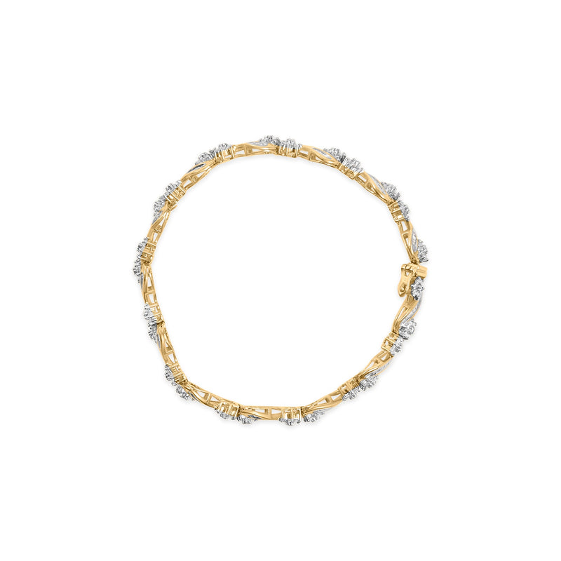 Bids.com 10k Yellow Gold 3.00 Cttw Round-Cut and Baguette-Cut Floral Link 7.25" Bracelet (I-J Color, I1-I2 Clarity) Bracelets White Smoke Yellow.Gold / 7.25