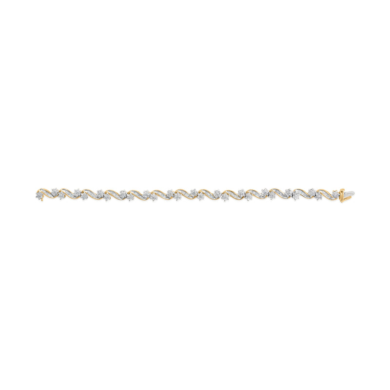 Bids.com 10k Yellow Gold 3.00 Cttw Round-Cut and Baguette-Cut Floral Link 7.25" Bracelet (I-J Color, I1-I2 Clarity) Bracelets Lavender Yellow.Gold / 7.25