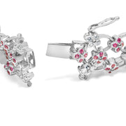 Bids.com 14K White Gold Pink Sapphire and Diamond Floral Lattice Link Bracelet - 7.25" Inches Bracelets White Smoke White.Gold / 7.25