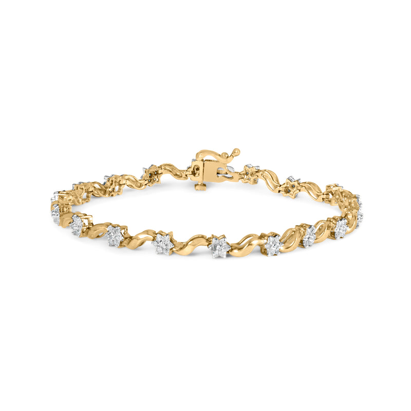 Bids.com 10k Yellow Gold 1.00 Cttw Round-Cut Diamond Floral S-Link 7.50" Bracelet (I-J Color, I2-I3 Clarity) Bracelets White Smoke Yellow.Gold / 7.5