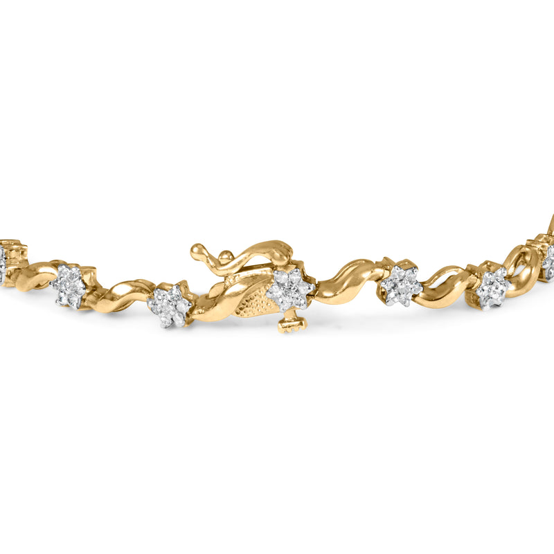 Bids.com 10k Yellow Gold 1.00 Cttw Round-Cut Diamond Floral S-Link 7.50" Bracelet (I-J Color, I2-I3 Clarity) Bracelets White Smoke Yellow.Gold / 7.5