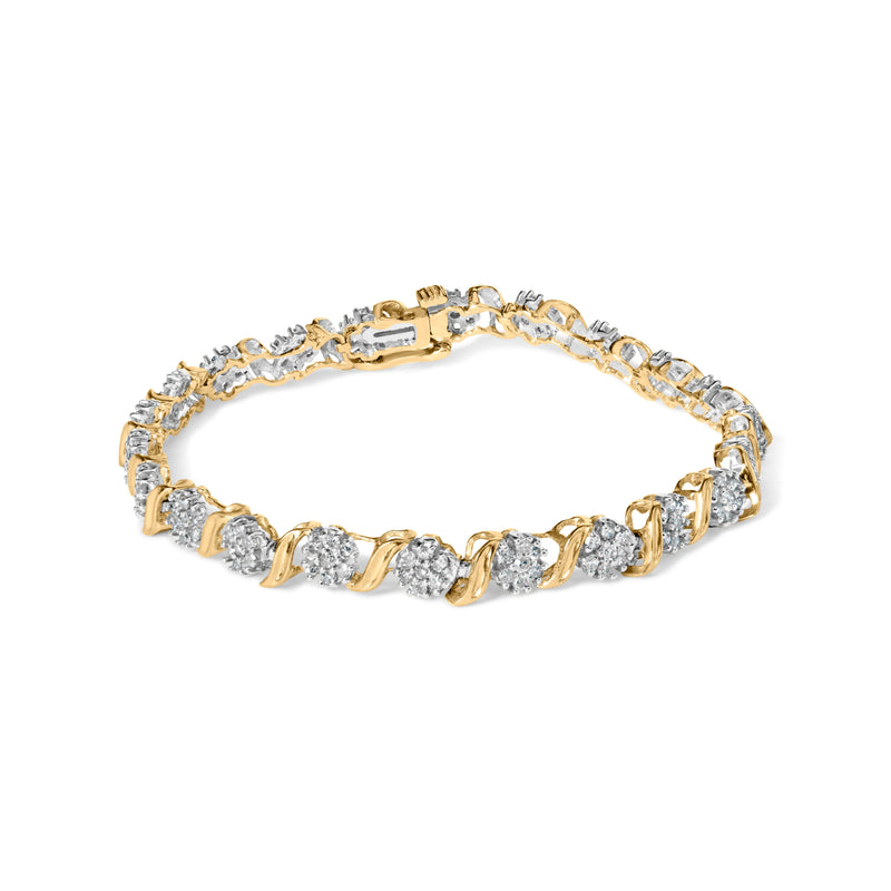 Bids.com 10K Yellow Gold 2.00 Cttw Round Cut Diamond 'S' Cluster Bracelet (J-K Color, I1-I2 Clarity) Bracelets White Smoke Yellow.Gold / 7