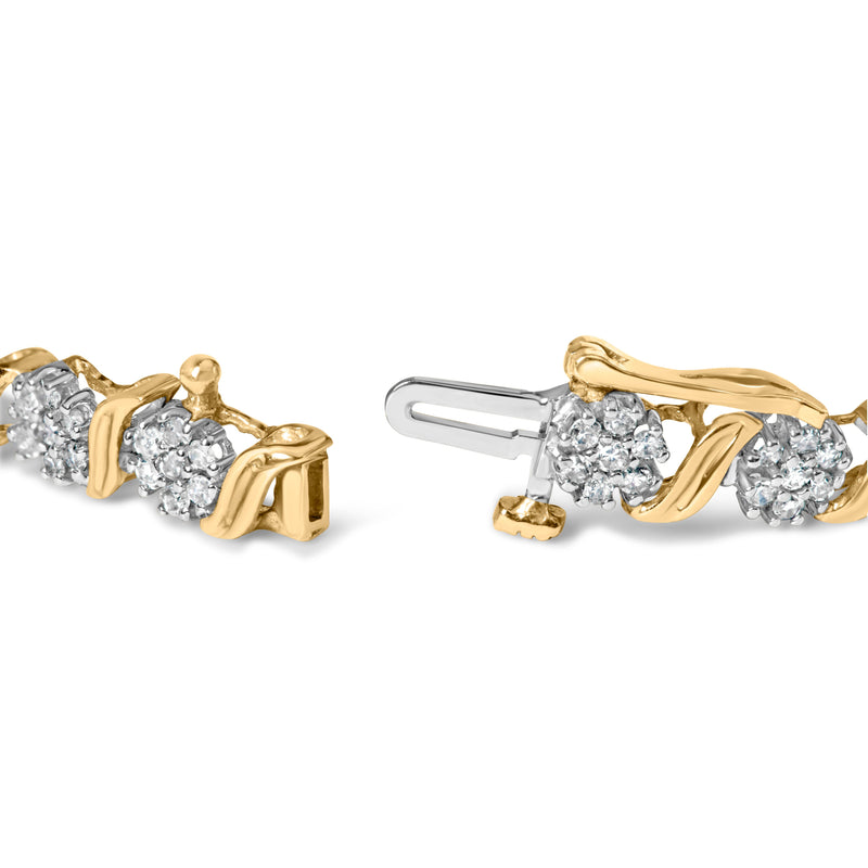 Bids.com 10K Yellow Gold 2.00 Cttw Round Cut Diamond 'S' Cluster Bracelet (J-K Color, I1-I2 Clarity) Bracelets White Smoke Yellow.Gold / 7