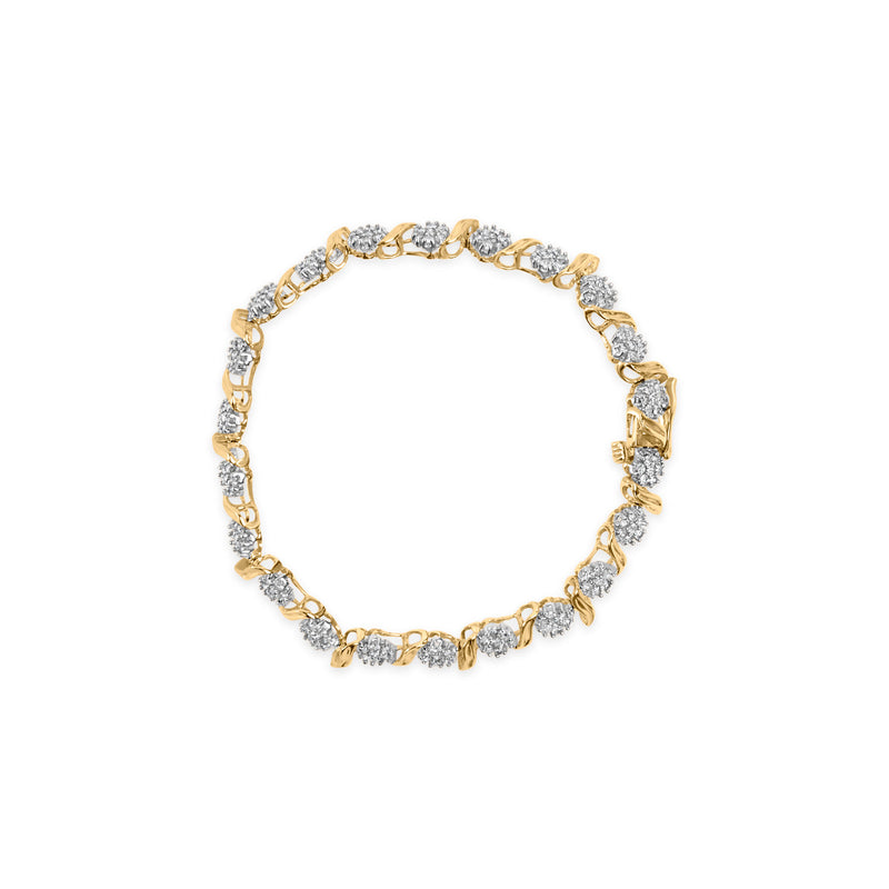 Bids.com 10K Yellow Gold 2.00 Cttw Round Cut Diamond 'S' Cluster Bracelet (J-K Color, I1-I2 Clarity) Bracelets White Smoke Yellow.Gold / 7