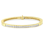Bids.com 14K Yellow Gold 1-1/10 Cttw Princess & Baguette Cut Diamond 7" Alternating Stone Eternity Tennis Bracelet (G-H Color, VS1-VS2 Clarity) Bracelets White Smoke Yellow.Gold / 7