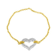 Bids.com 10K Two Tone Gold 1/4 Cttw Diamond Encrusted Heart Charm 7" Bracelet (H-I Color, I1-I2 Clarity) Bracelets White Smoke YellowWhite.Gold / 7
