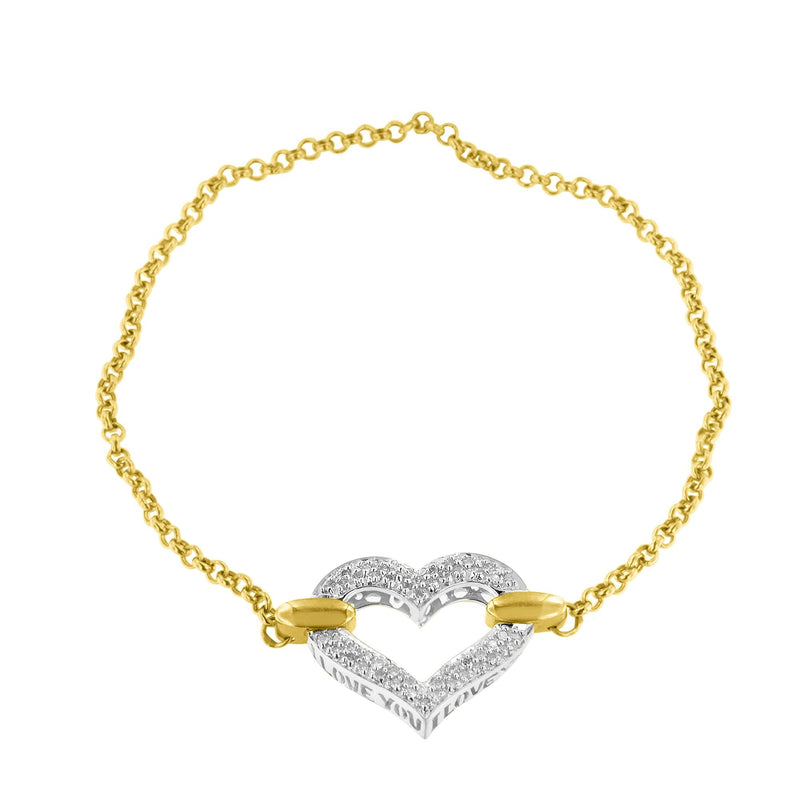 Bids.com 10K Two Tone Gold 1/4 Cttw Diamond Encrusted Heart Charm 7" Bracelet (H-I Color, I1-I2 Clarity) Bracelets White Smoke YellowWhite.Gold / 7