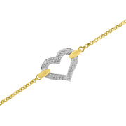 Bids.com 10K Two Tone Gold 1/4 Cttw Diamond Encrusted Heart Charm 7" Bracelet (H-I Color, I1-I2 Clarity) Bracelets White Smoke YellowWhite.Gold / 7