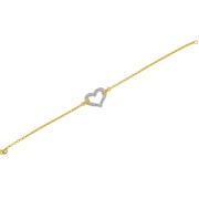 Bids.com 10K Two Tone Gold 1/4 Cttw Diamond Encrusted Heart Charm 7" Bracelet (H-I Color, I1-I2 Clarity) Bracelets White Smoke YellowWhite.Gold / 7