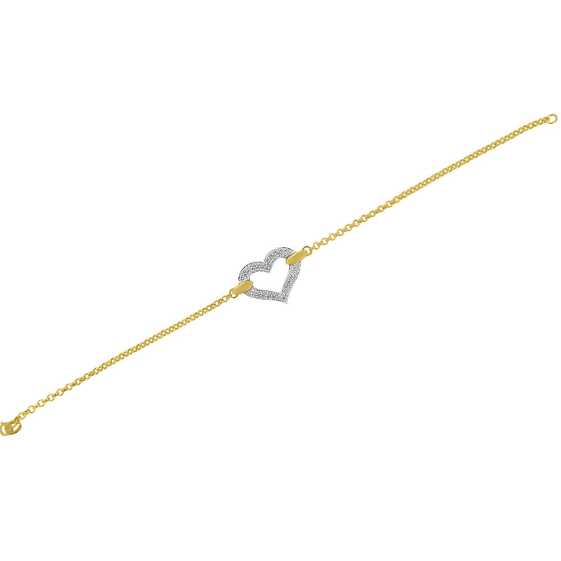 Bids.com 10K Two Tone Gold 1/4 Cttw Diamond Encrusted Heart Charm 7" Bracelet (H-I Color, I1-I2 Clarity) Bracelets White Smoke YellowWhite.Gold / 7