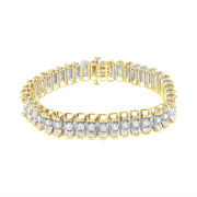 Bids.com 14K Yellow and White Gold 5.0 Cttw Round & Baguette Cut Diamond 7" Reflective Tennis Bracelet (H-I Color, I1-I2 Clarity) Bracelets White Smoke YellowWhite.Gold / 7