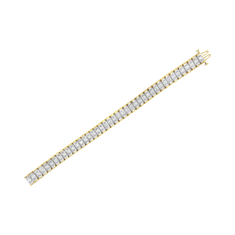 Bids.com 14K Yellow and White Gold 5.0 Cttw Round & Baguette Cut Diamond 7" Reflective Tennis Bracelet (H-I Color, I1-I2 Clarity) Bracelets White Smoke YellowWhite.Gold / 7