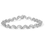 Bids.com 10K White Gold 2.00 Cttw Round-Cut and Baguette-Cut Diamond Floral Design Swirl Link 7" Bracelet (I-J Color, I1-I2 Clarity) Bracelets White Smoke White.Gold / 2.11