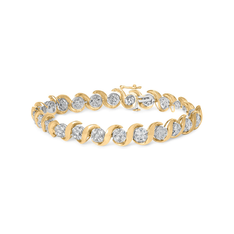 Bids.com 10K Yellow Gold 4.00 Cttw Round-Cut Diamond Floral Link 7.5" Bracelet (H-I Color, I2-I3 Clarity) Bracelets White Smoke Yellow.Gold / 7.5
