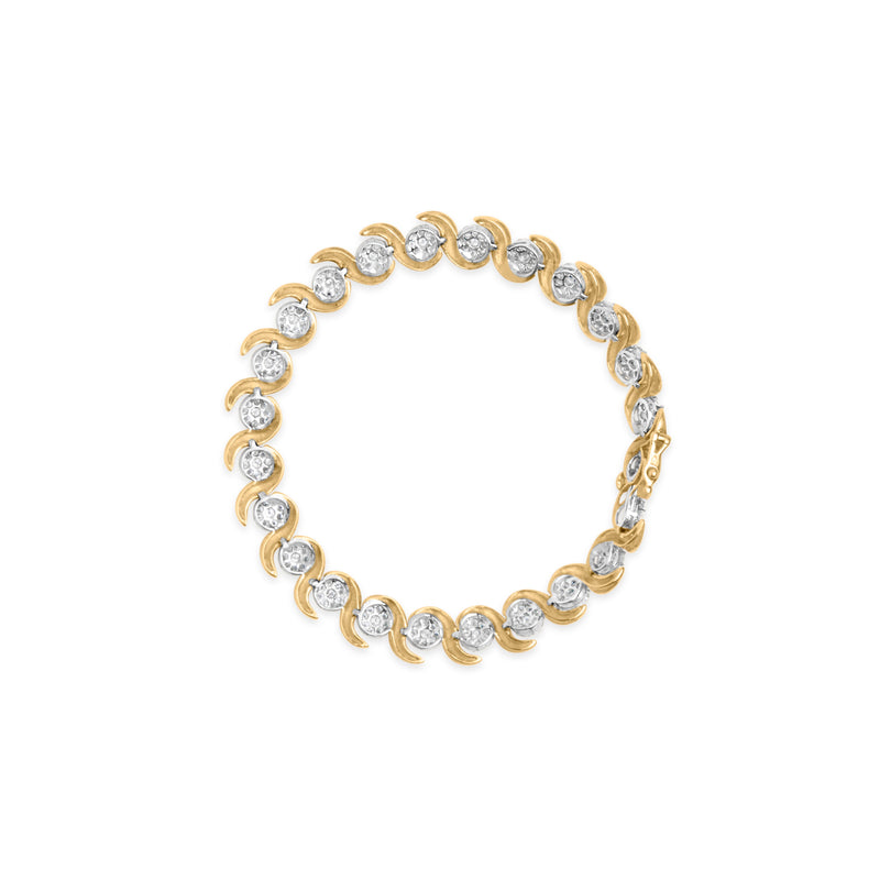 Bids.com 10K Yellow Gold 4.00 Cttw Round-Cut Diamond Floral Link 7.5" Bracelet (H-I Color, I2-I3 Clarity) Bracelets White Smoke Yellow.Gold / 7.5