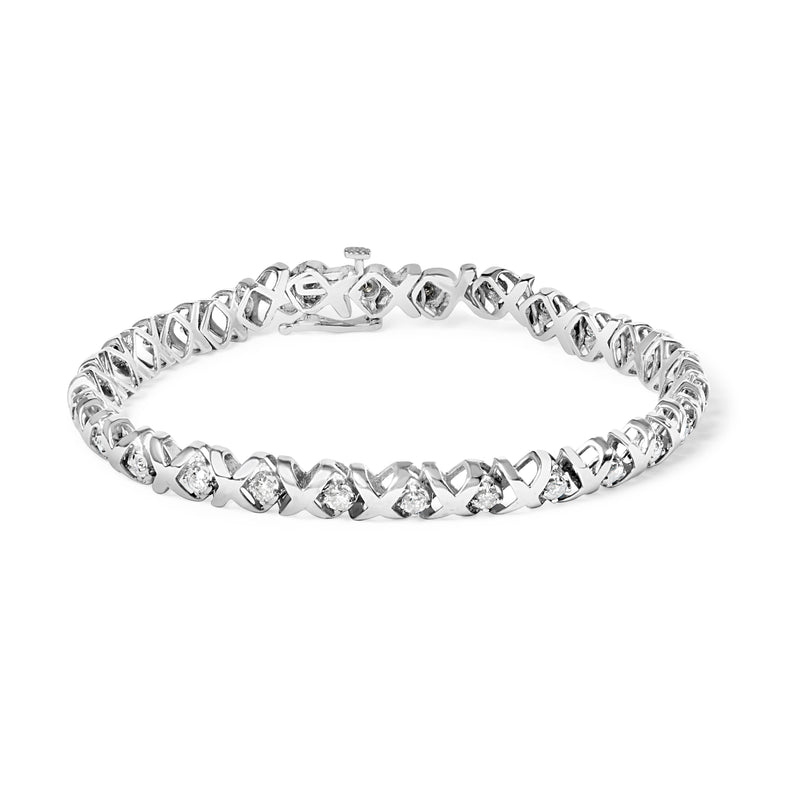 Bids.com 10K White Gold 1 1/2 Cttw Diamond Alternating Diamond and X-Link 7.5" Tennis Bracelet (H-I Color, I2-I3 Clarity) Bracelets White Smoke White.Gold / 7.5