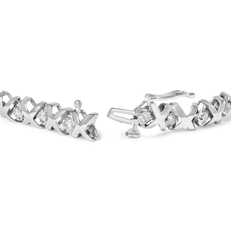 Bids.com 10K White Gold 1 1/2 Cttw Diamond Alternating Diamond and X-Link 7.5" Tennis Bracelet (H-I Color, I2-I3 Clarity) Bracelets White Smoke White.Gold / 7.5