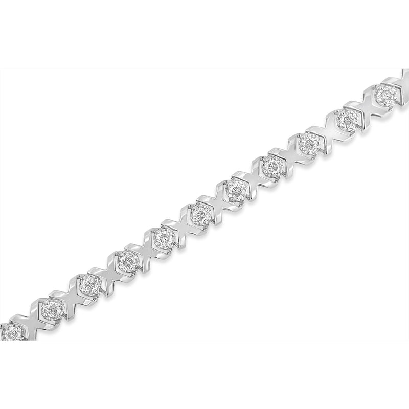 Bids.com 10k White Gold 2.00 Cttw Round-Cut Diamond "XOXO" Link 7" Bracelet (I-J Color, I2-I3 Clarity) Bracelets White Smoke White.Gold / 2