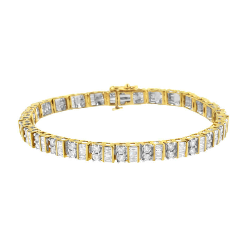 Bids.com 10K Yellow Gold 4.0 Cttw Alternating Baguette & Round Cut Diamond Bezel- & Prong-Set 7" Tennis Bracelet (G-H Color, SI1-SI2 Clarity) Bracelets White Smoke Yellow.Gold / 7