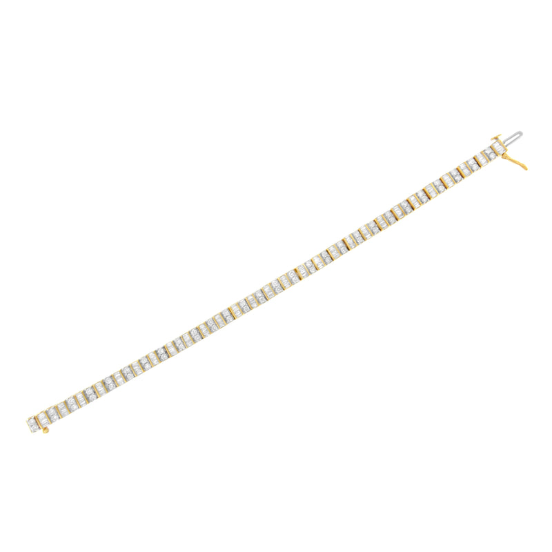 Bids.com 10K Yellow Gold 4.0 Cttw Alternating Baguette & Round Cut Diamond Bezel- & Prong-Set 7" Tennis Bracelet (G-H Color, SI1-SI2 Clarity) Bracelets White Smoke Yellow.Gold / 7