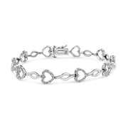 Bids.com .925 Sterling Silver 1/4 Cttw Round-Cut Diamond Alternating Heart and Leaf Link Bracelet (I-J Color, I3 Clarity) - Size 7.25" Bracelets White Smoke White.Sterling Silver / 7.25