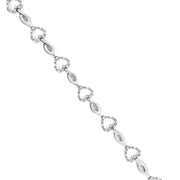 Bids.com .925 Sterling Silver 1/4 Cttw Round-Cut Diamond Alternating Heart and Leaf Link Bracelet (I-J Color, I3 Clarity) - Size 7.25" Bracelets White Smoke White.Sterling Silver / 7.25