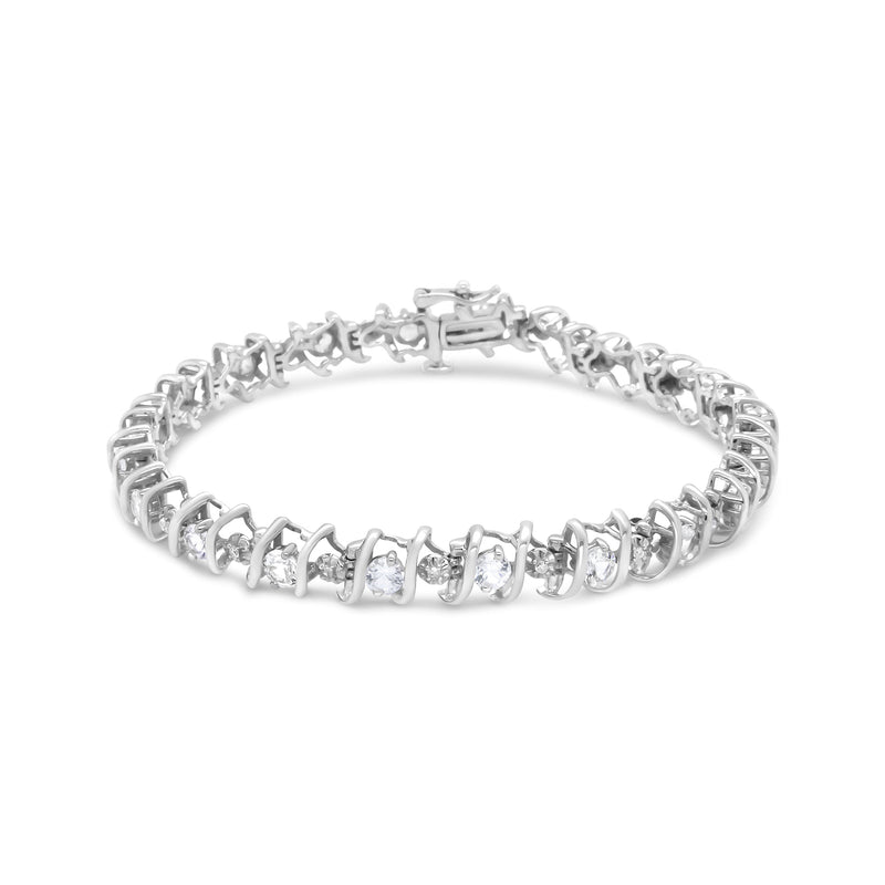 Bids.com .925 Sterling Silver, Lab-Grown Gemstone and 4 Cttw Round Diamond Tennis Bracelet (H-I Color, I1-I2 Clarity) - Created Blue Sapphire, September Birthstone Bracelets White Smoke White.Sterling Silver / 7.25 / White Sapphire