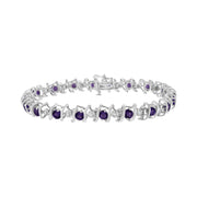 Bids.com .925 Sterling Silver, Lab-Grown Gemstone and 4 Cttw Round Diamond Tennis Bracelet (H-I Color, I1-I2 Clarity) - Created Blue Sapphire, September Birthstone Bracelets White Smoke White.Sterling Silver / 7.25 / Purple Amethyst