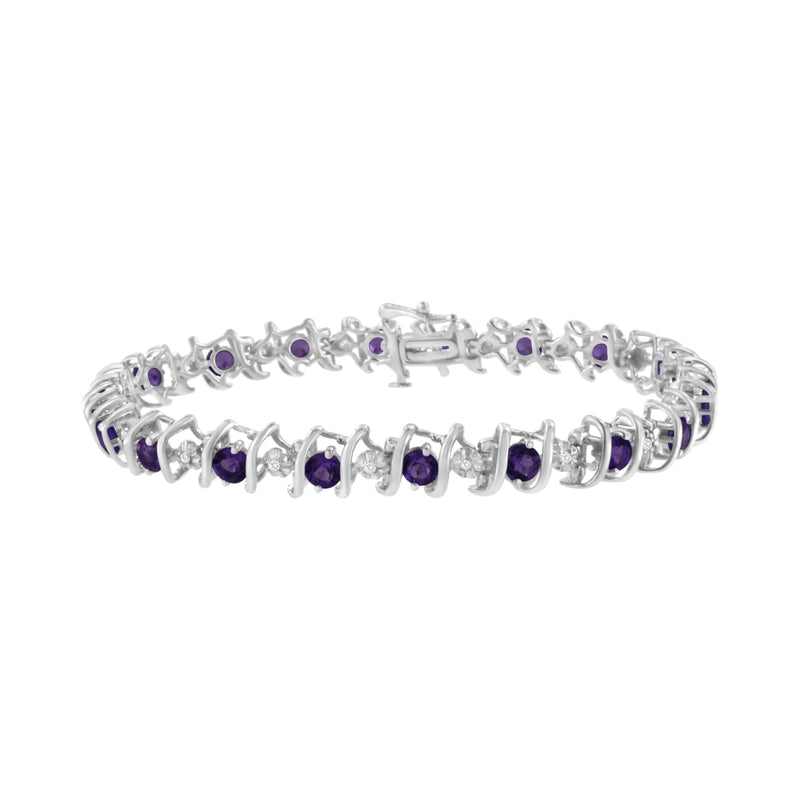 Bids.com .925 Sterling Silver, Lab-Grown Gemstone and 4 Cttw Round Diamond Tennis Bracelet (H-I Color, I1-I2 Clarity) - Created Blue Sapphire, September Birthstone Bracelets White Smoke White.Sterling Silver / 7.25 / Purple Amethyst