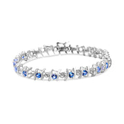 Bids.com .925 Sterling Silver, Lab-Grown Gemstone and 4 Cttw Round Diamond Tennis Bracelet (H-I Color, I1-I2 Clarity) - Created Blue Sapphire, September Birthstone Bracelets White Smoke White.Sterling Silver / 7.25 / Blue Aquamarine