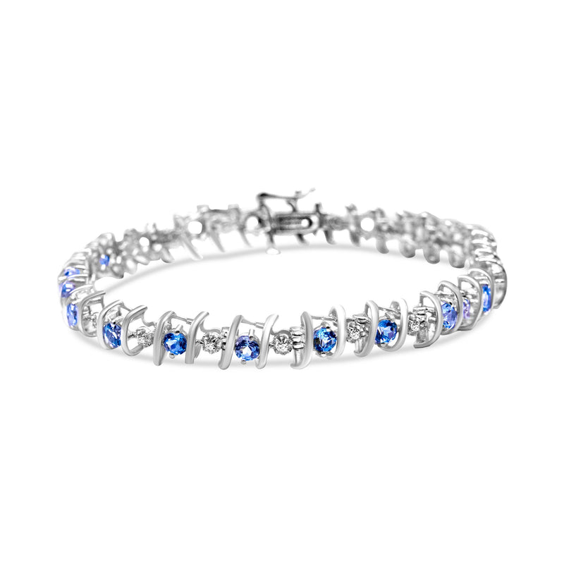 Bids.com .925 Sterling Silver, Lab-Grown Gemstone and 4 Cttw Round Diamond Tennis Bracelet (H-I Color, I1-I2 Clarity) - Created Blue Sapphire, September Birthstone Bracelets White Smoke White.Sterling Silver / 7.25 / Blue Aquamarine