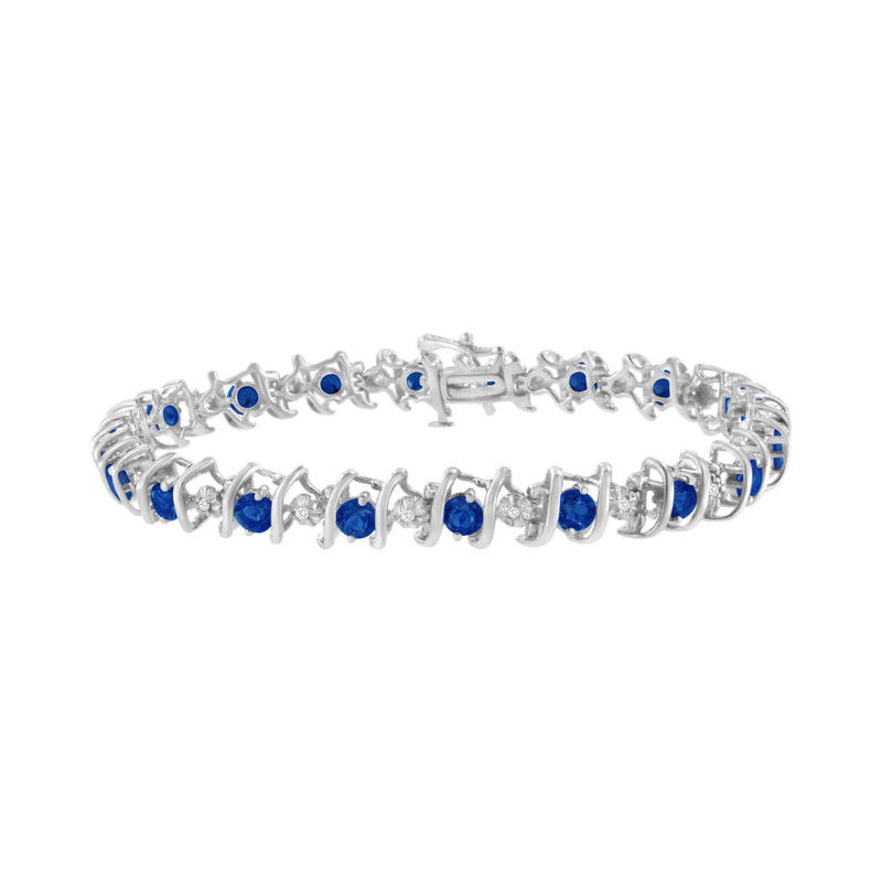 Bids.com .925 Sterling Silver, Lab-Grown Gemstone and 4 Cttw Round Diamond Tennis Bracelet (H-I Color, I1-I2 Clarity) - Created Blue Sapphire, September Birthstone Bracelets White Smoke White.Sterling Silver / 7.25 / Blue Sapphire